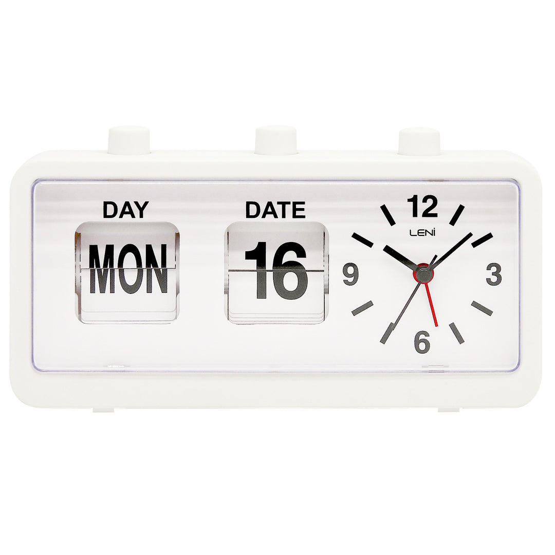 Leni Flipper Retro Manual Day Date Alarm Clock White 20cm 64920WHI 1