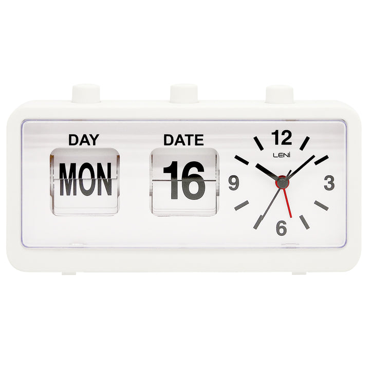 Leni Flipper Retro Manual Day Date Alarm Clock White 20cm 64920WHI 1