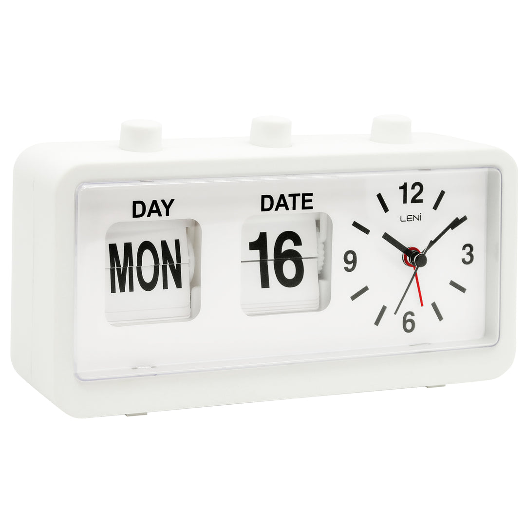Leni Flipper Retro Manual Day Date Alarm Clock White 20cm 64920WHI 3