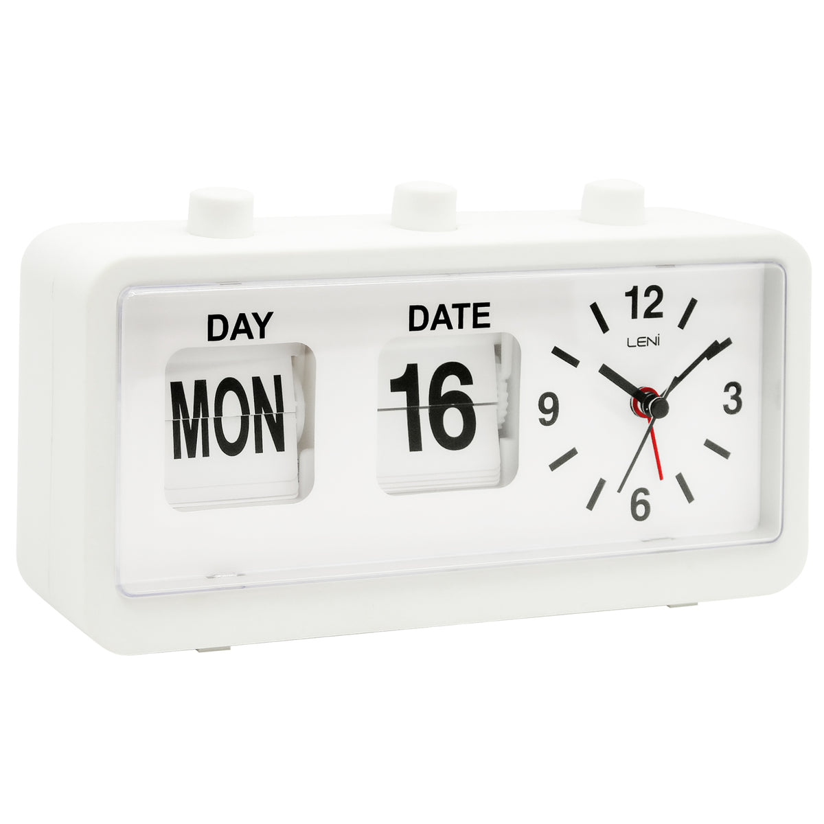 Leni Flipper Retro Manual Day Date Alarm Clock White 20cm 64920WHI 3