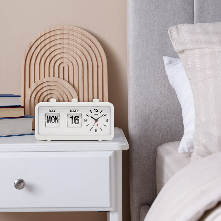 Leni Flipper Retro Manual Day Date Alarm Clock White 20cm 64920WHI 4