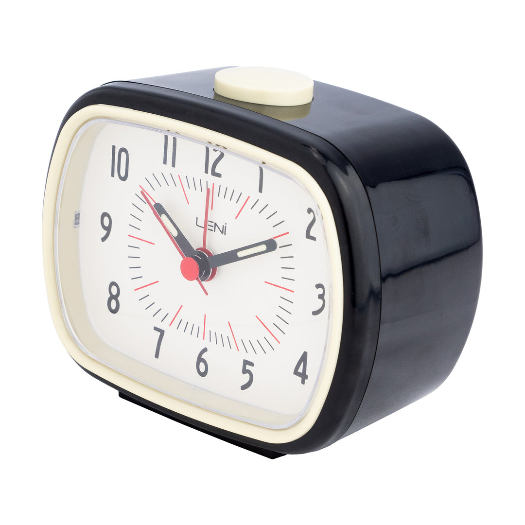 Leni Retro Square Alarm Clock Black 11cm 62020BLA 2