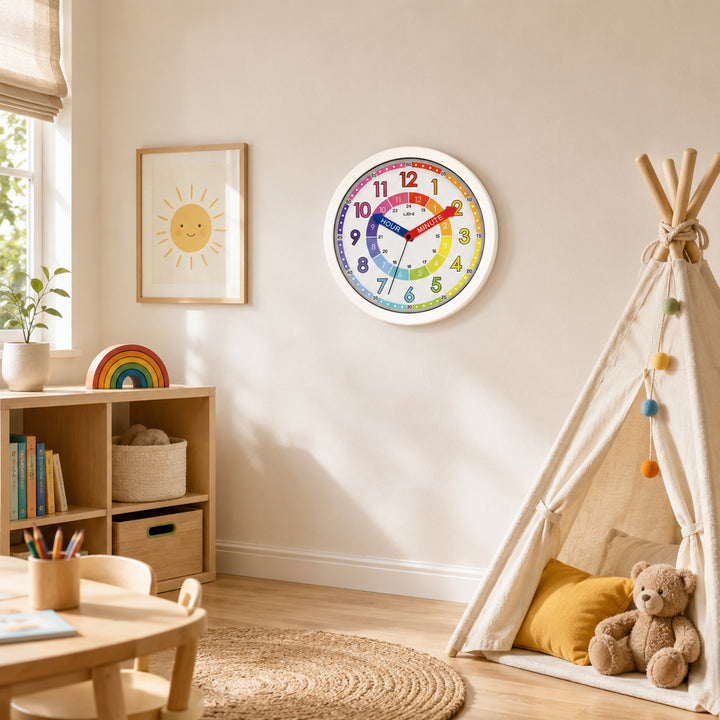 Leni Time Learner Colour Coded Wall Clock 25cm 642419WHI 2