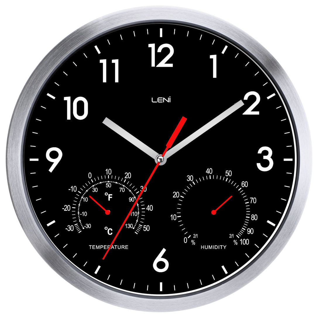 Leni Weather Resistant Temperature Humidity Wall Clock Black 31cm 64410BLA 1