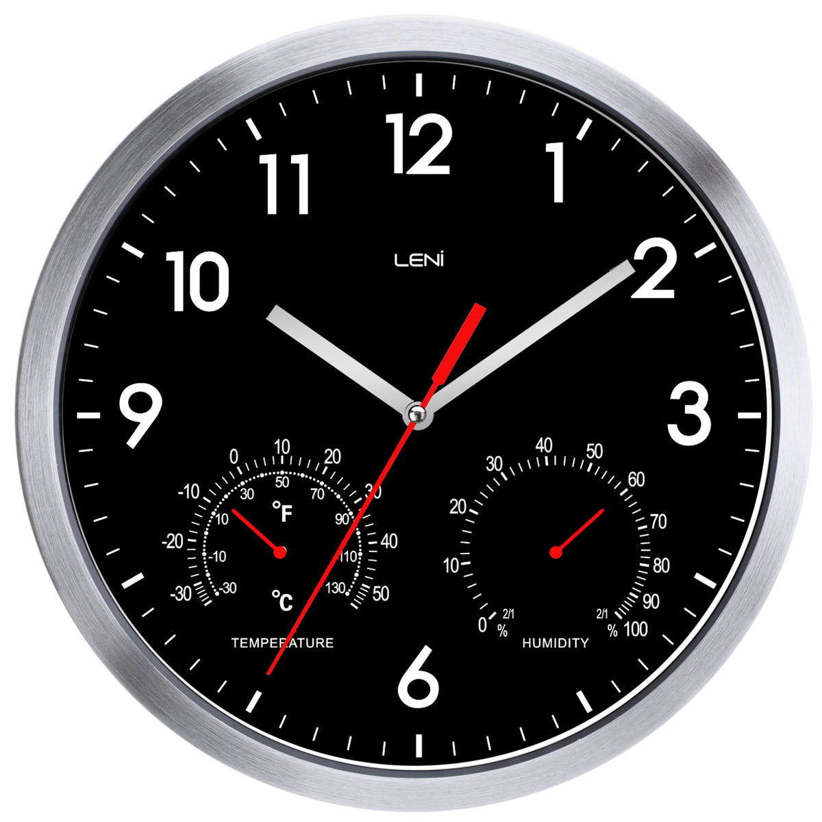 Leni Weather Resistant Temperature Humidity Wall Clock Black 31cm 64410BLA 1