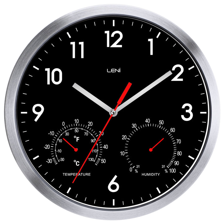 Leni Weather Resistant Temperature Humidity Wall Clock Black 31cm 64410BLA 1