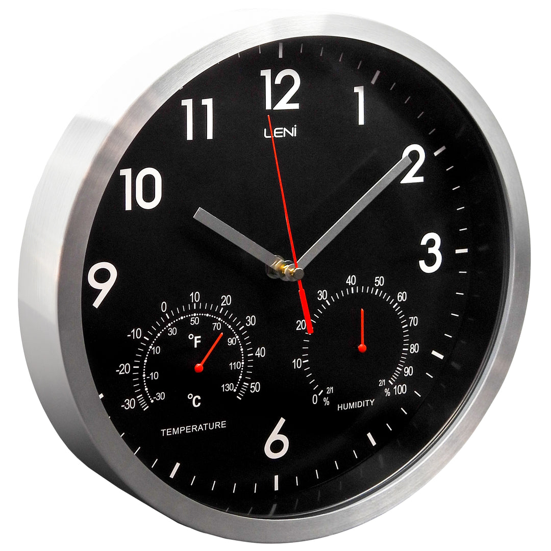 Leni Weather Resistant Temperature Humidity Wall Clock Black 31cm 64410BLA 3