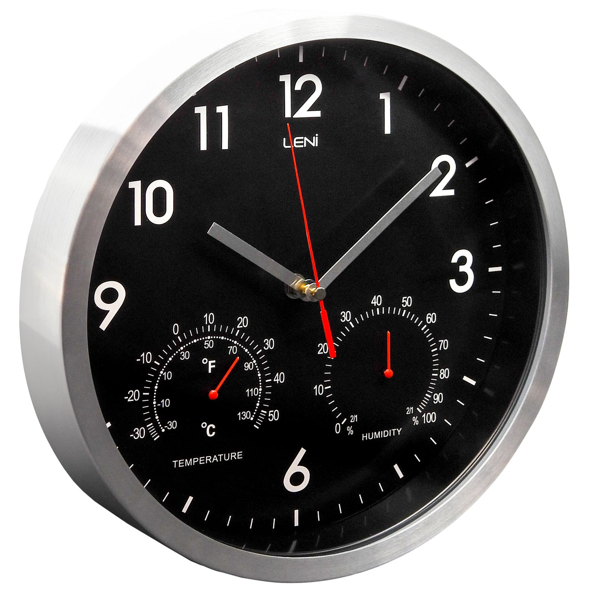 Leni Weather Resistant Temperature Humidity Wall Clock Black 31cm 64410BLA 3