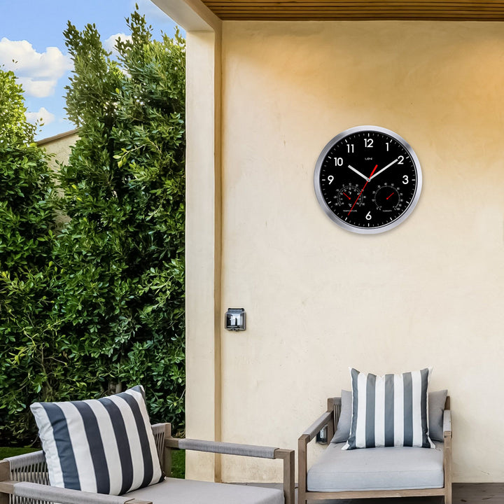Leni Weather Resistant Temperature Humidity Wall Clock Black 31cm 64410BLA 4