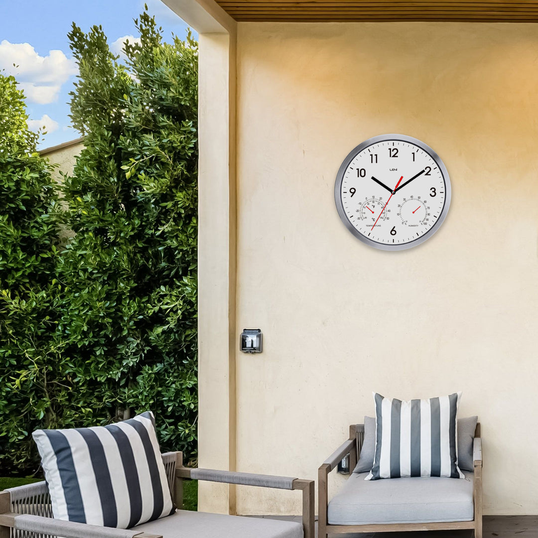 Leni Weather Resistant Temperature Humidity Wall Clock White 31cm 64410WHI 4