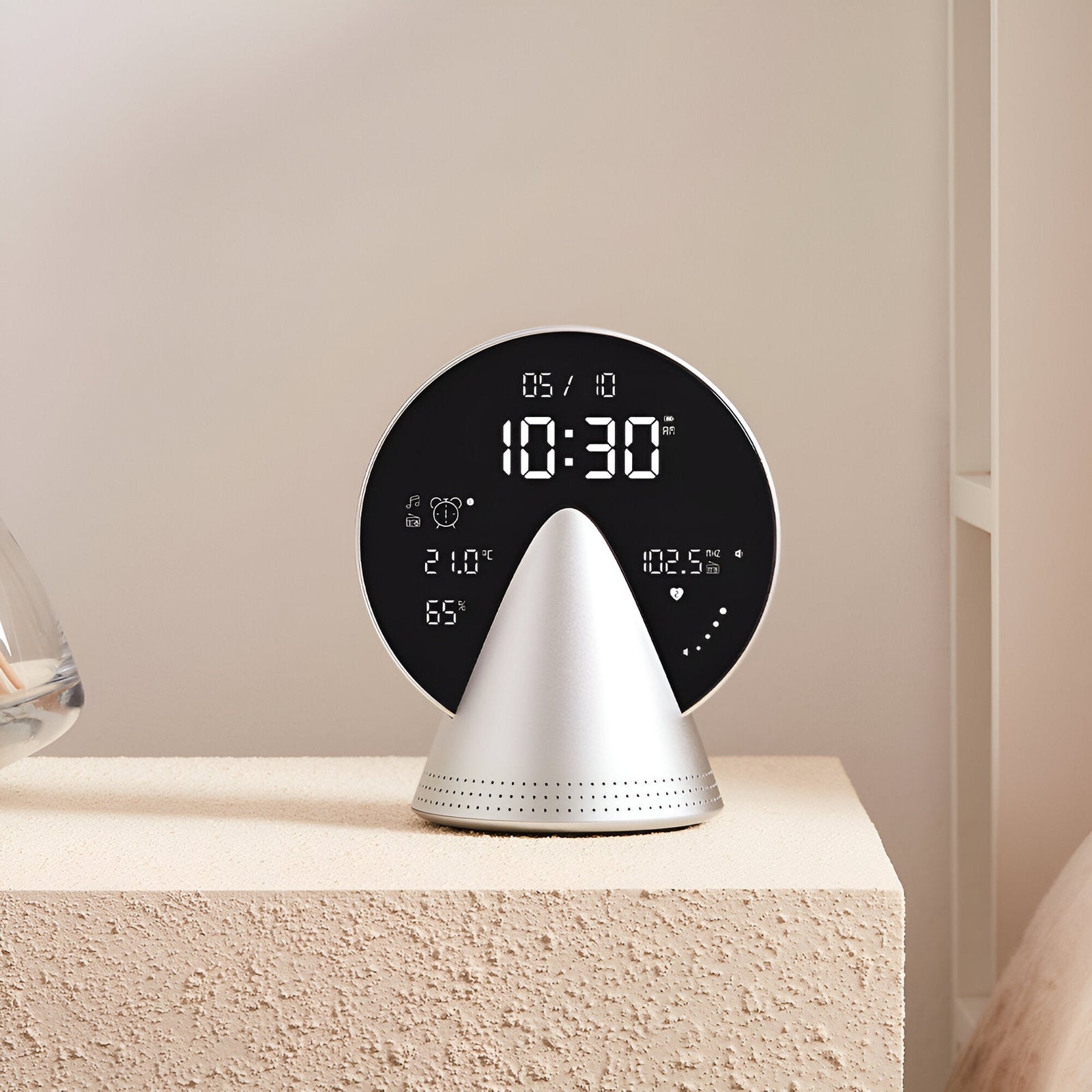 Lexon Conic FM Radio Bluetooth Speaker Alarm Clock Alu Polish 16cm LD-LR156GA3 1
