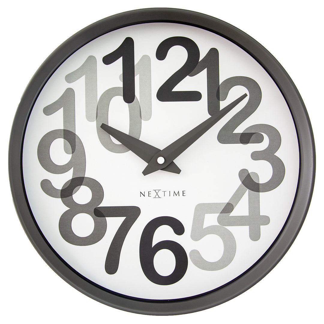 NeXtime Big Number Graphic Layered Wall Clock Charcoal Grey 31cm 573339GS 1