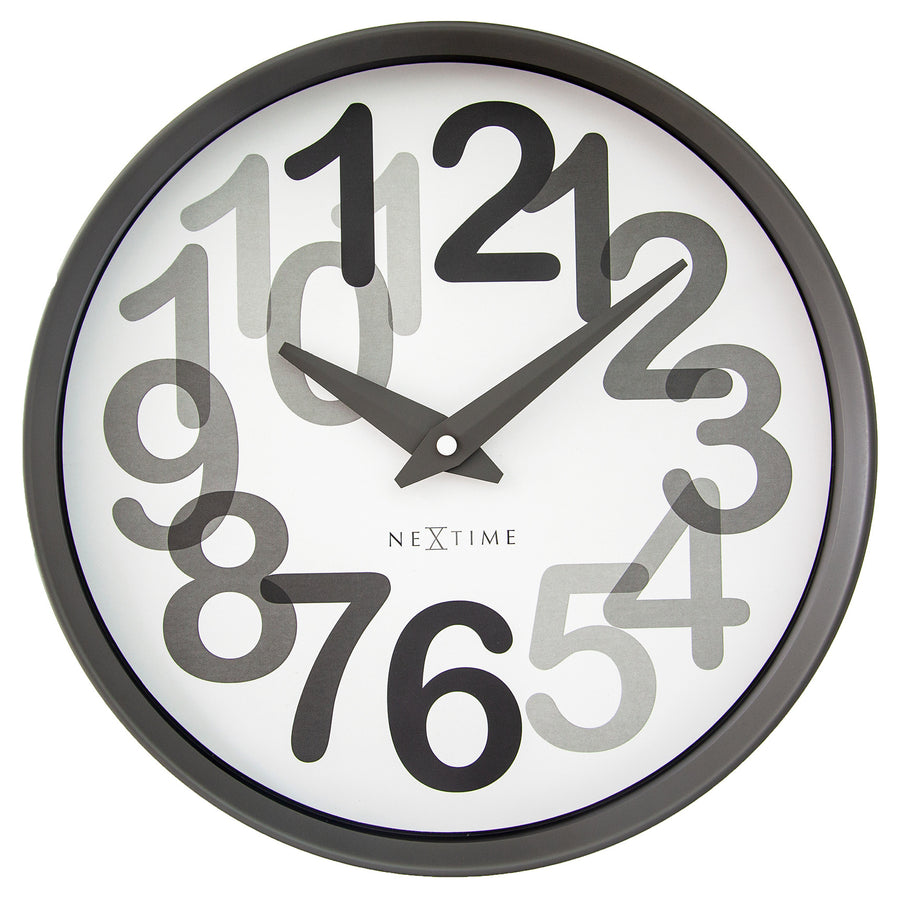 NeXtime Big Number Graphic Layered Wall Clock Charcoal Grey 31cm 573339GS 1
