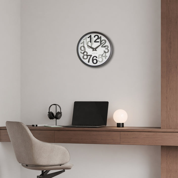 NeXtime Big Number Graphic Layered Wall Clock Charcoal Grey 31cm 573339GS 4