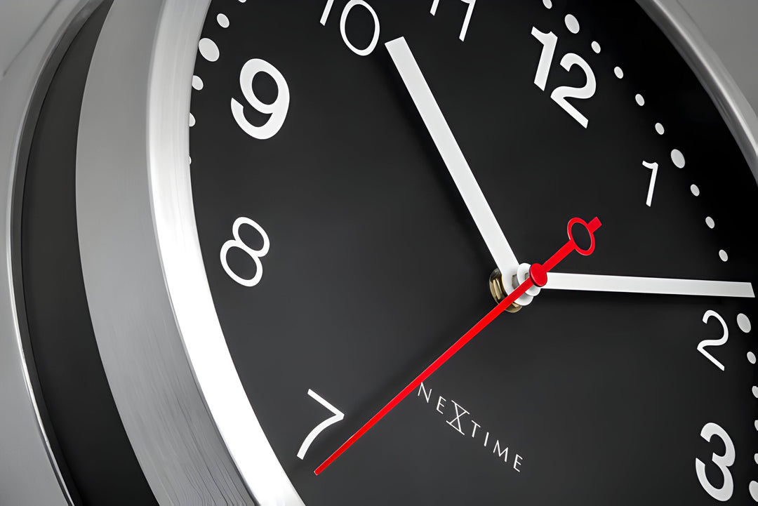 NeXtime Double Sided Brushed Aluminium Wall Clock Black White 32cm 573334AR 12