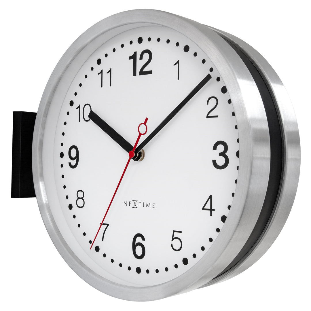 NeXtime Double Sided Brushed Aluminium Wall Clock Black White 32cm 573334AR 2