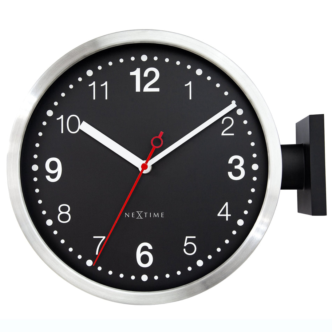 NeXtime Double Sided Brushed Aluminium Wall Clock Black White 32cm 573334AR 3