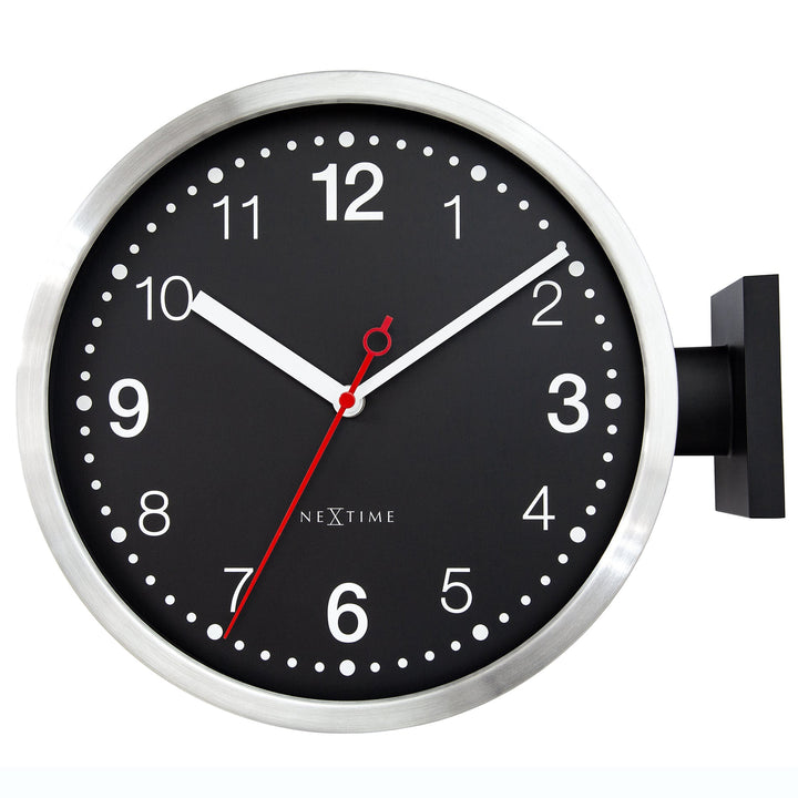 NeXtime Double Sided Brushed Aluminium Wall Clock Black White 32cm 573334AR 3