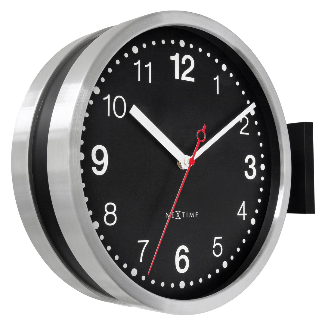 NeXtime Double Sided Brushed Aluminium Wall Clock Black White 32cm 573334AR 4