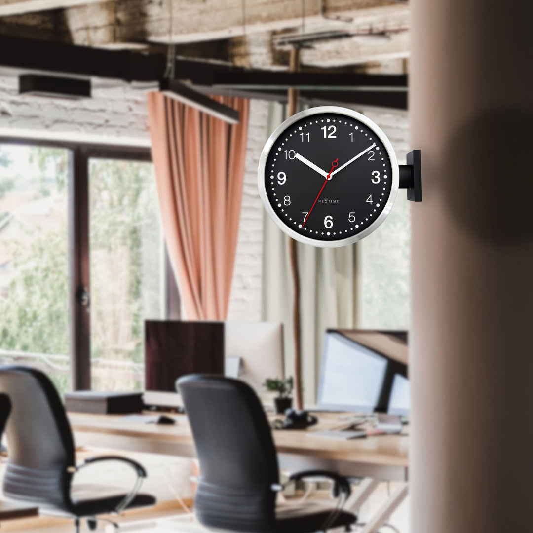 NeXtime Double Sided Brushed Aluminium Wall Clock Black White 32cm 573334AR 7