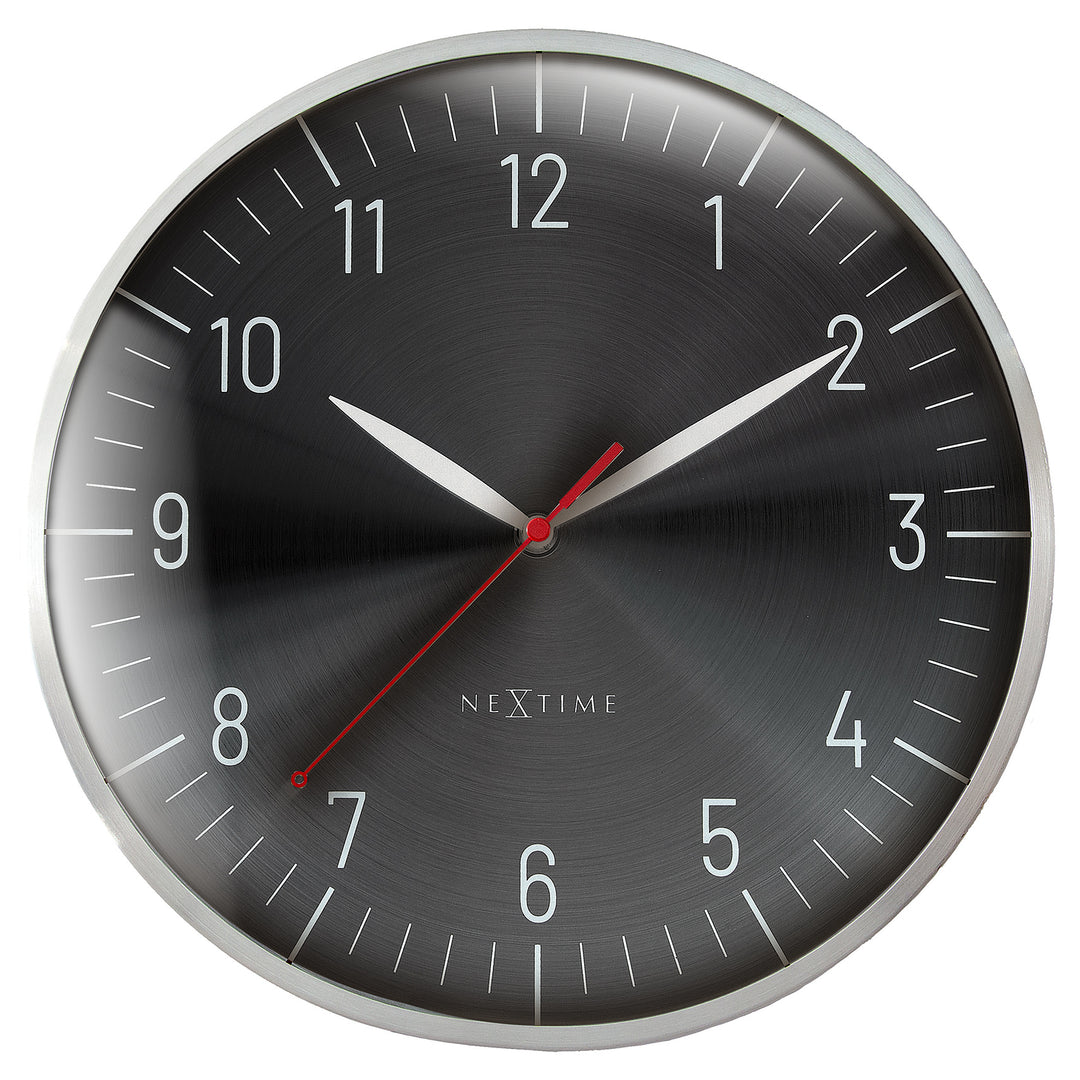 NeXtime Frankfurt Domed Aluminium Wall Clock Silver Black 31cm 573343ZW 1