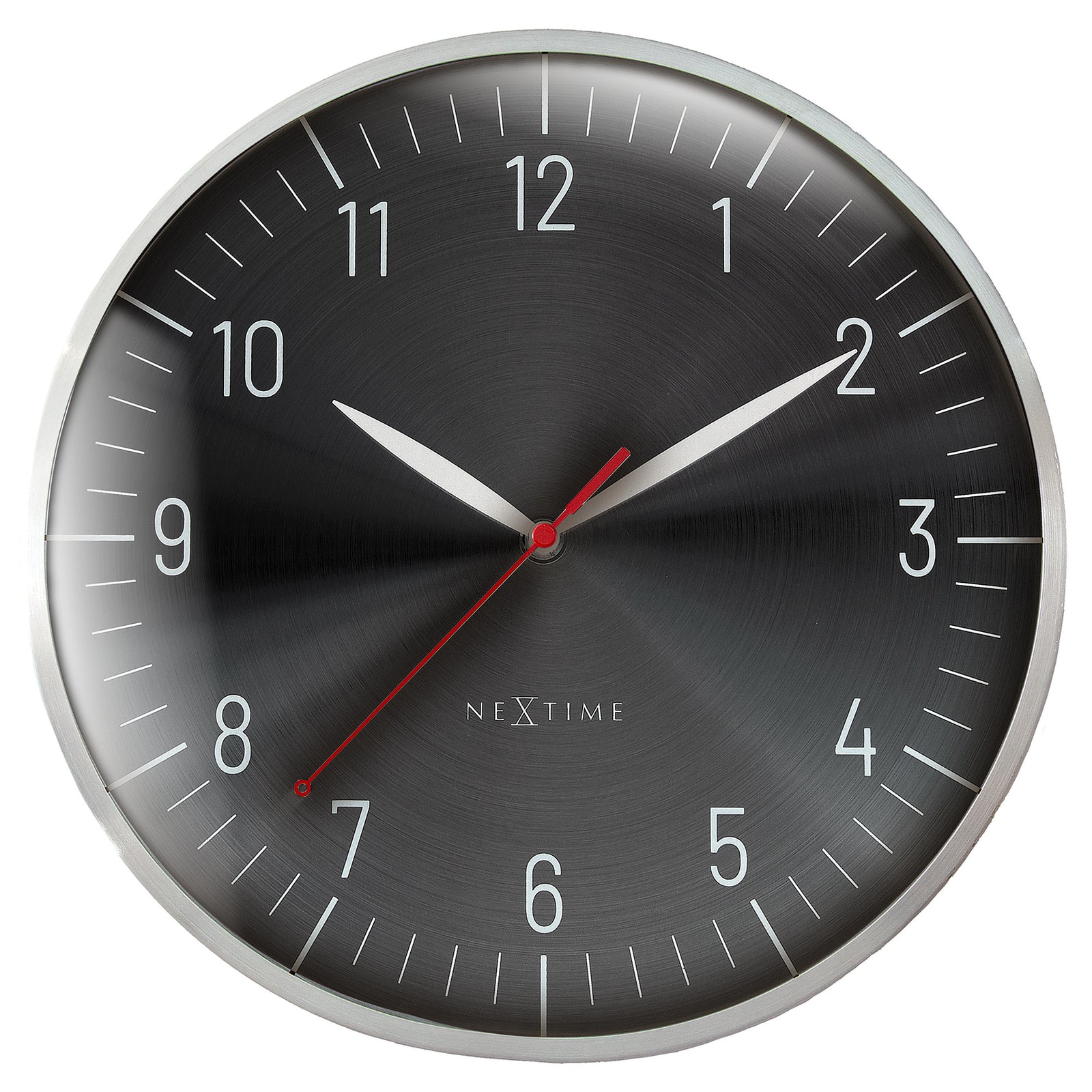 NeXtime Frankfurt Domed Aluminium Wall Clock Silver Black 31cm 573343ZW 1