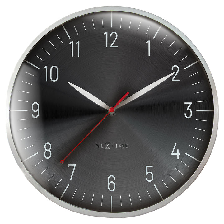 NeXtime Frankfurt Domed Aluminium Wall Clock Silver Black 31cm 573343ZW 1