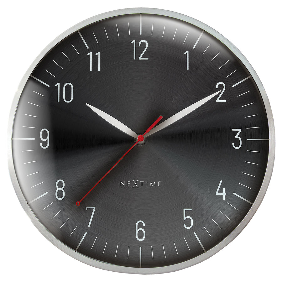 NeXtime Frankfurt Domed Aluminium Wall Clock Silver Black 31cm 573343ZW 1