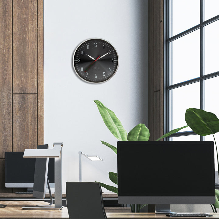 NeXtime Frankfurt Domed Aluminium Wall Clock Silver Black 31cm 573343ZW 4