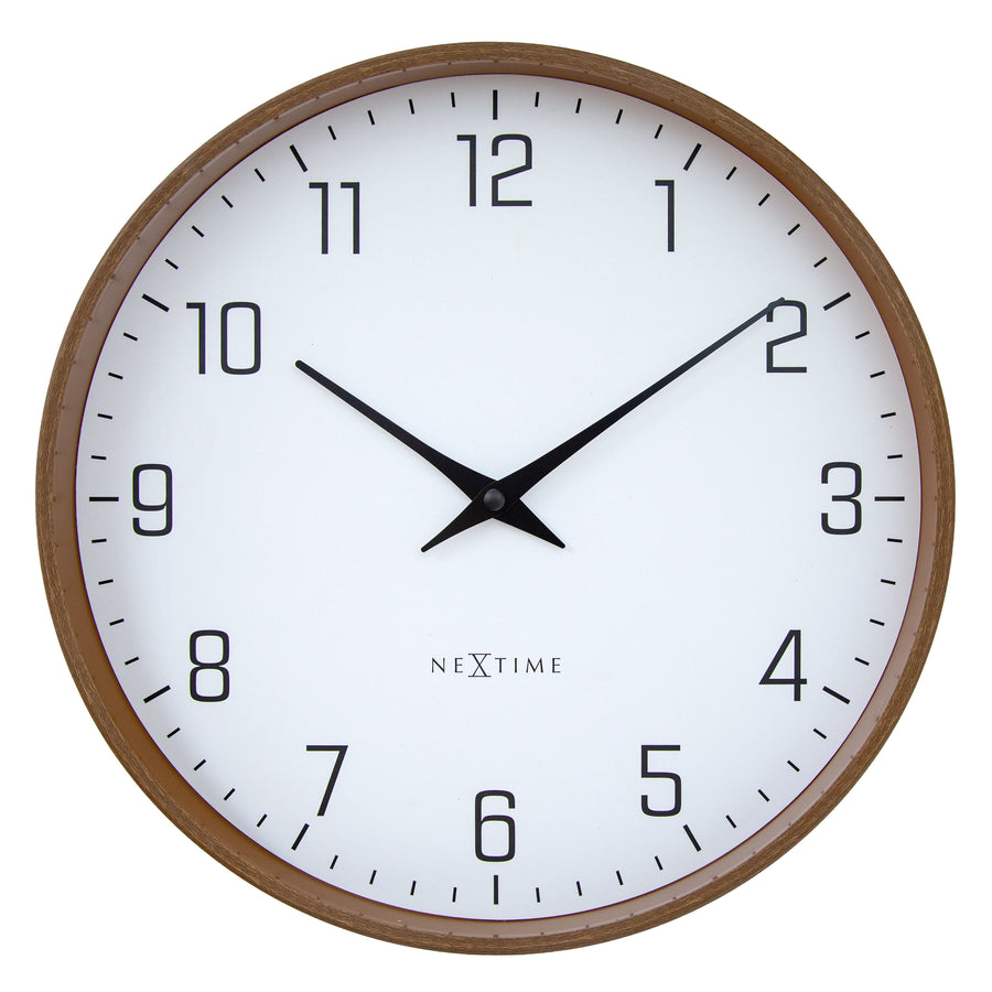 NeXtime Lyra Monochromatic Silent Wall Clock Walnut White 30cm 573341WI 1