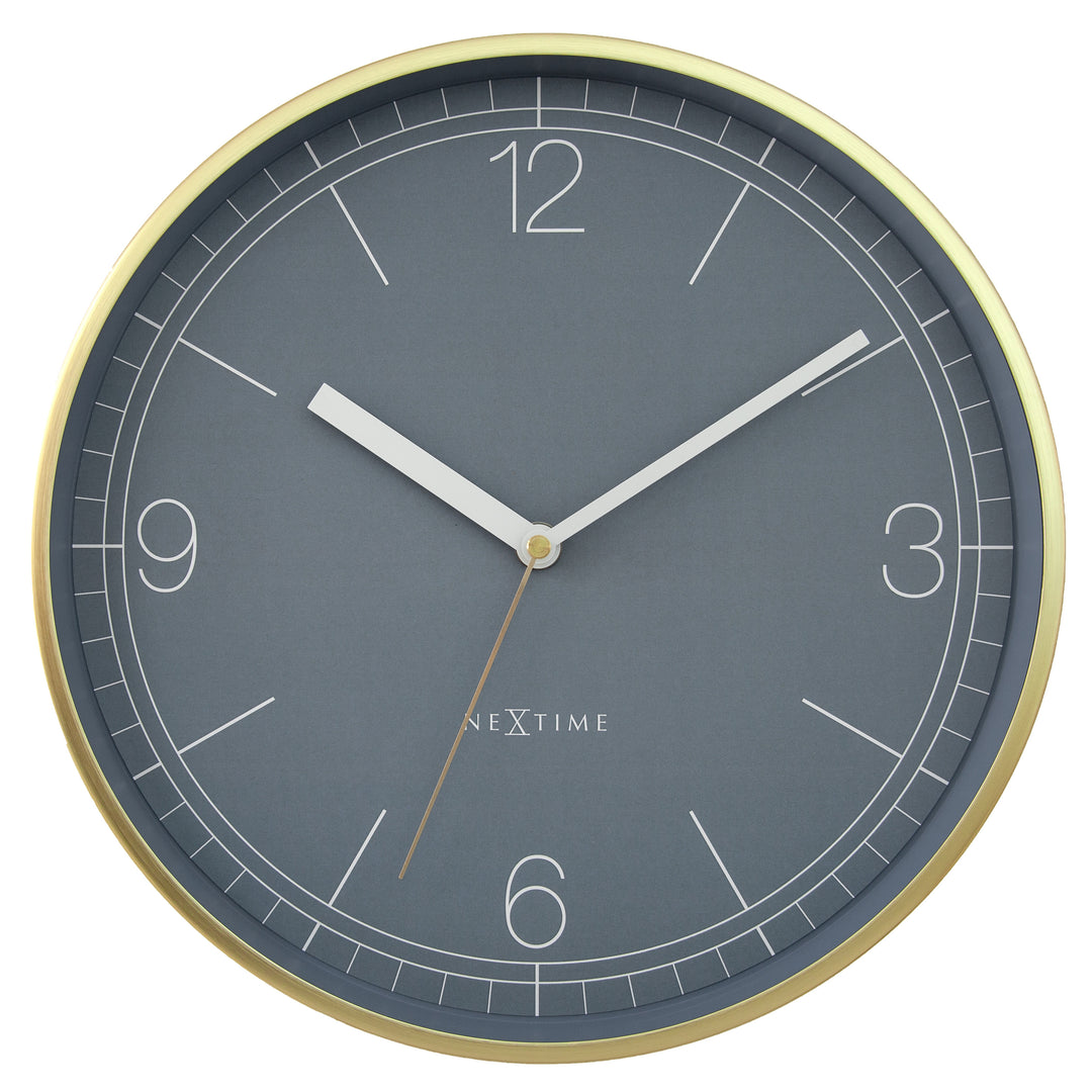 NeXtime Nova Brushed Gold Aluminium Wall Clock Gold Blue 30cm 573340BL 1