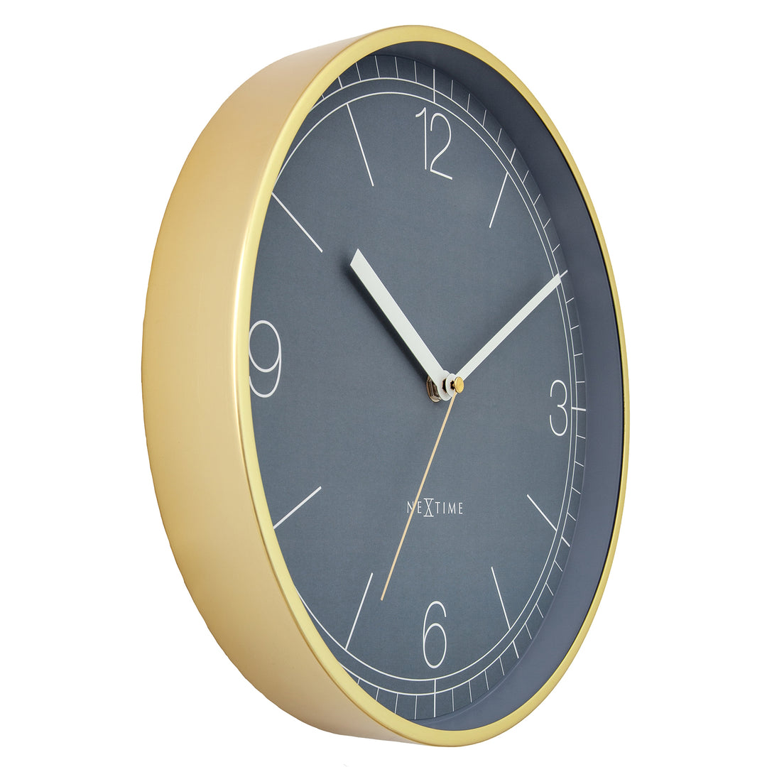 NeXtime Nova Brushed Gold Aluminium Wall Clock Gold Blue 30cm 573340BL 2