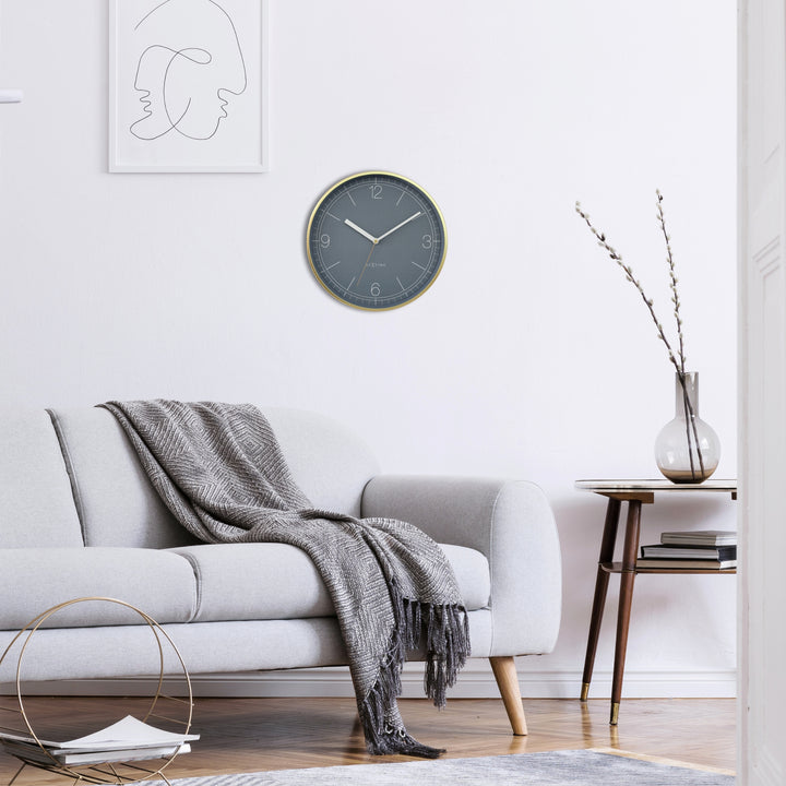 NeXtime Nova Brushed Gold Aluminium Wall Clock Gold Blue 30cm 573340BL 4