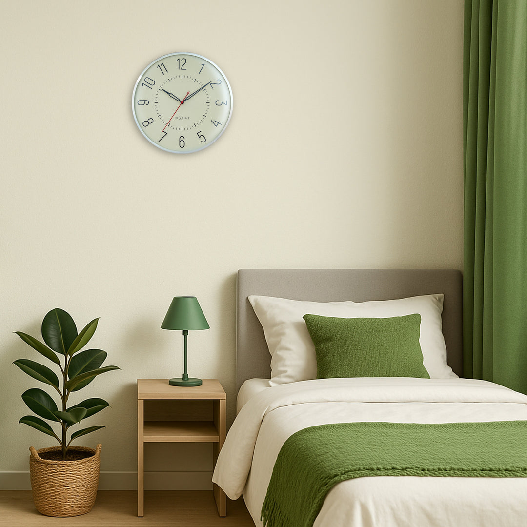 NeXtime Rotterdam Domed Aluminium Wall Clock Silver Green 31cm 573342GN 4