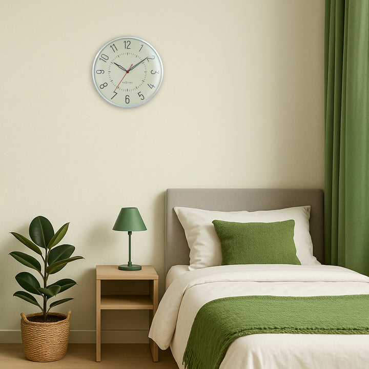 NeXtime Rotterdam Domed Aluminium Wall Clock Silver Green 31cm 573342GN 4