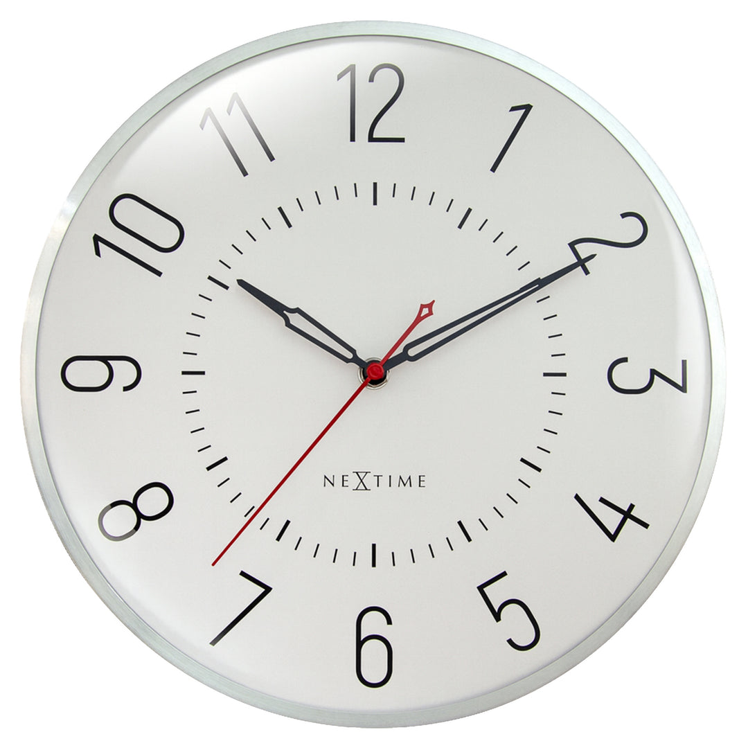 NeXtime Rotterdam Domed Aluminium Wall Clock Silver Off White 31cm 573342WI 1