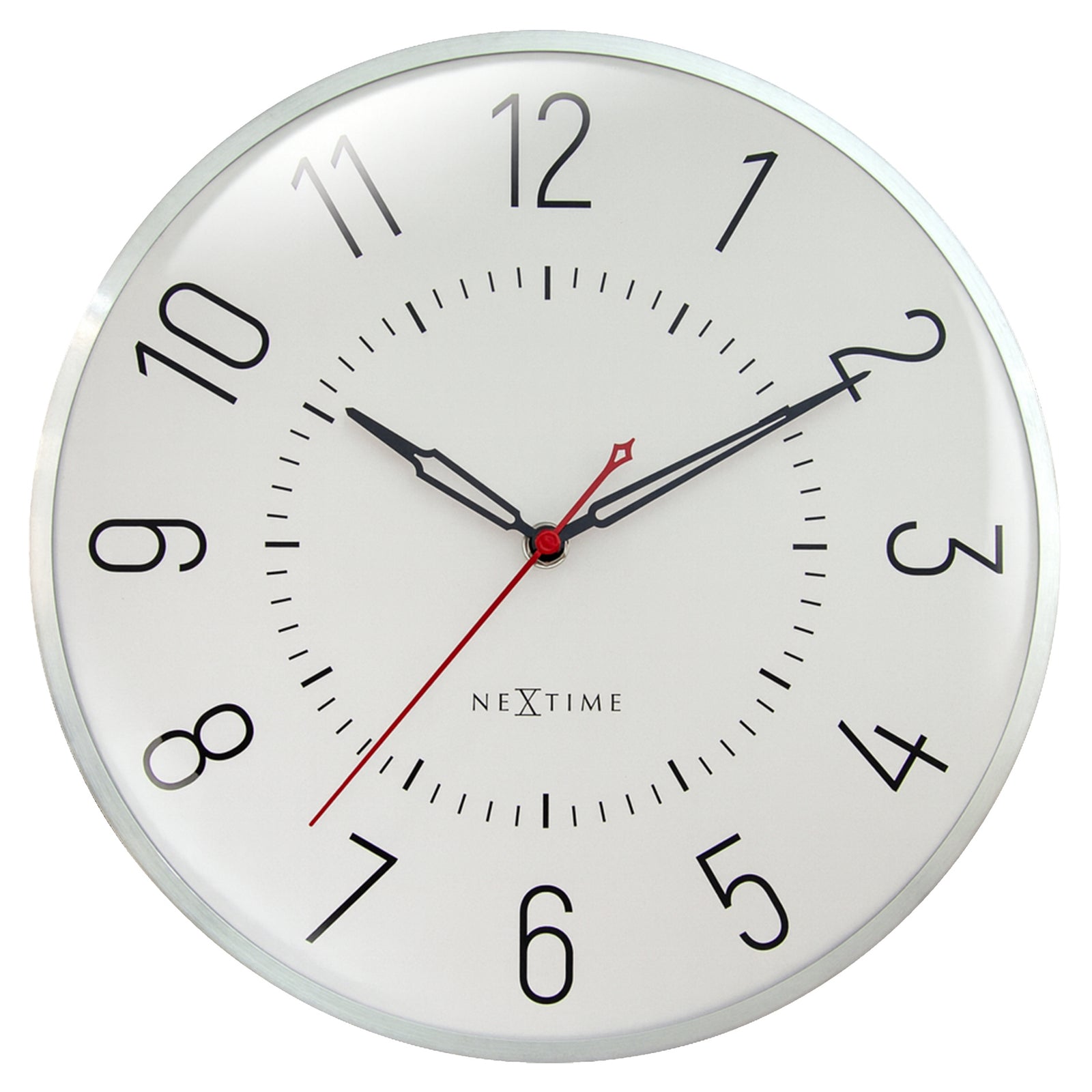 NeXtime Rotterdam Domed Aluminium Wall Clock Silver Off White 31cm 573342WI 1
