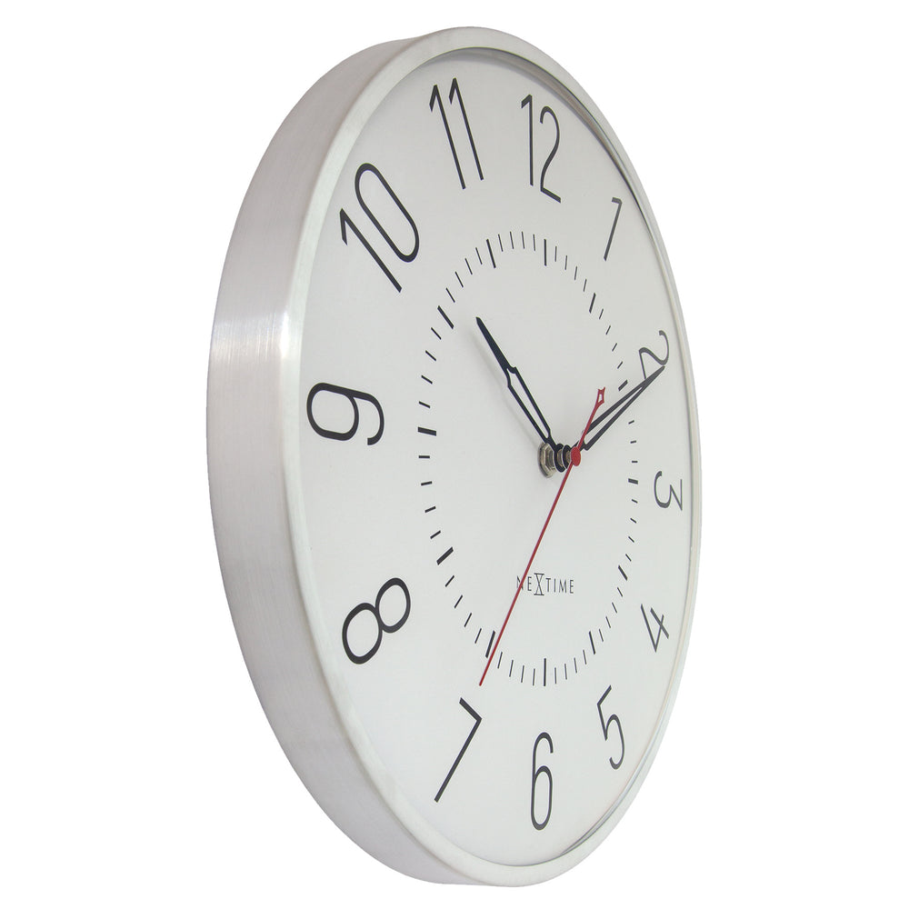 NeXtime Rotterdam Domed Aluminium Wall Clock Silver Off White 31cm 573342WI 2