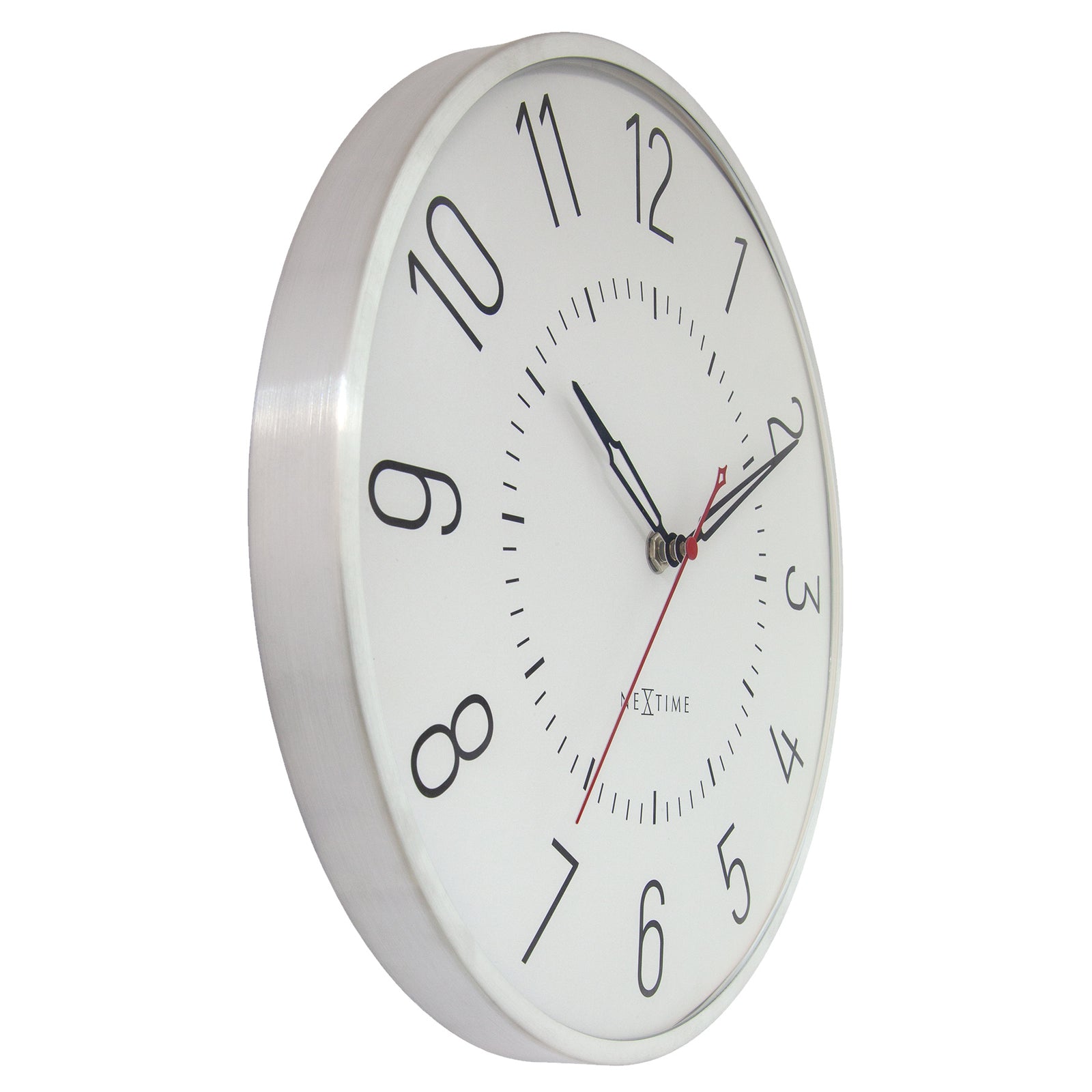 NeXtime Rotterdam Domed Aluminium Wall Clock Silver Off White 31cm 573342WI 2