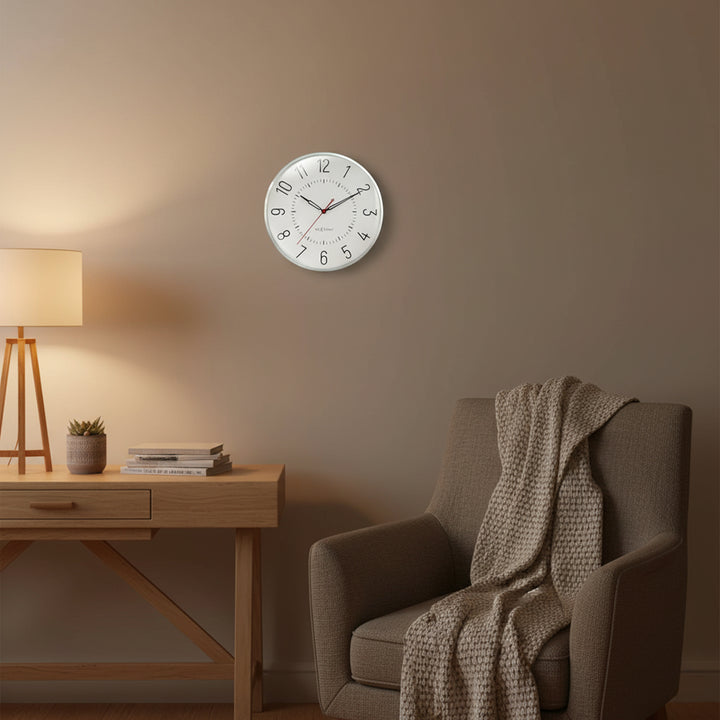 NeXtime Rotterdam Domed Aluminium Wall Clock Silver Off White 31cm 573342WI 4