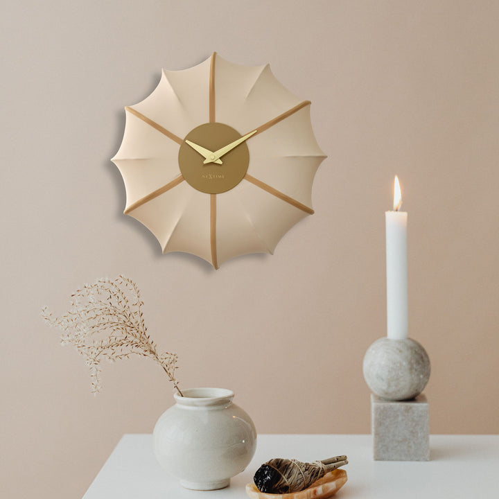NeXtime Ultimo Pleated Fabric Sculptural Wall Clock Champagne 50cm 573344CP 4
