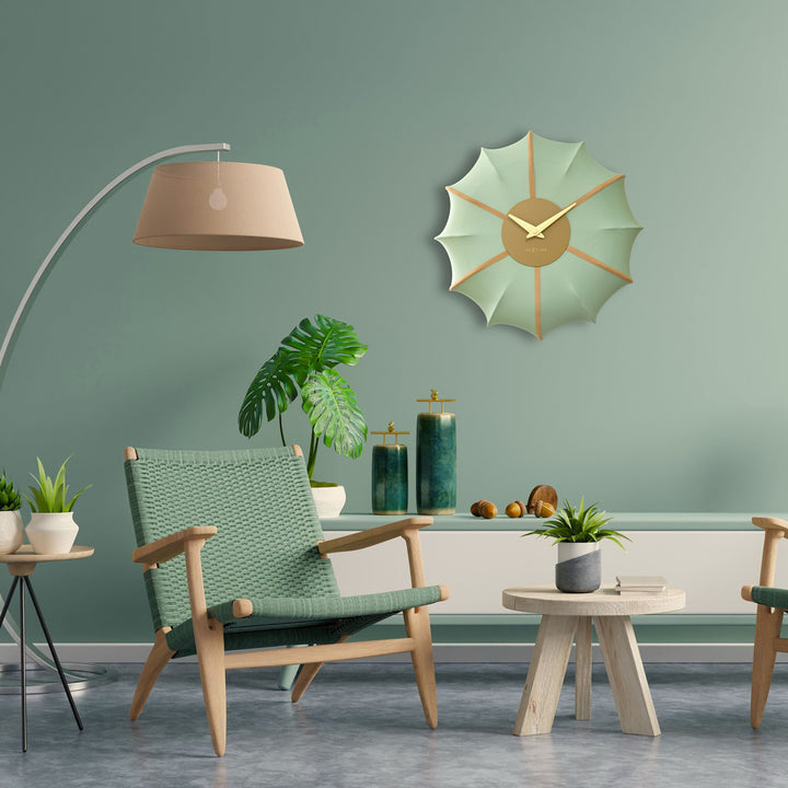 NeXtime Ultimo Pleated Fabric Sculptural Wall Clock Green 50cm 573344GN 4