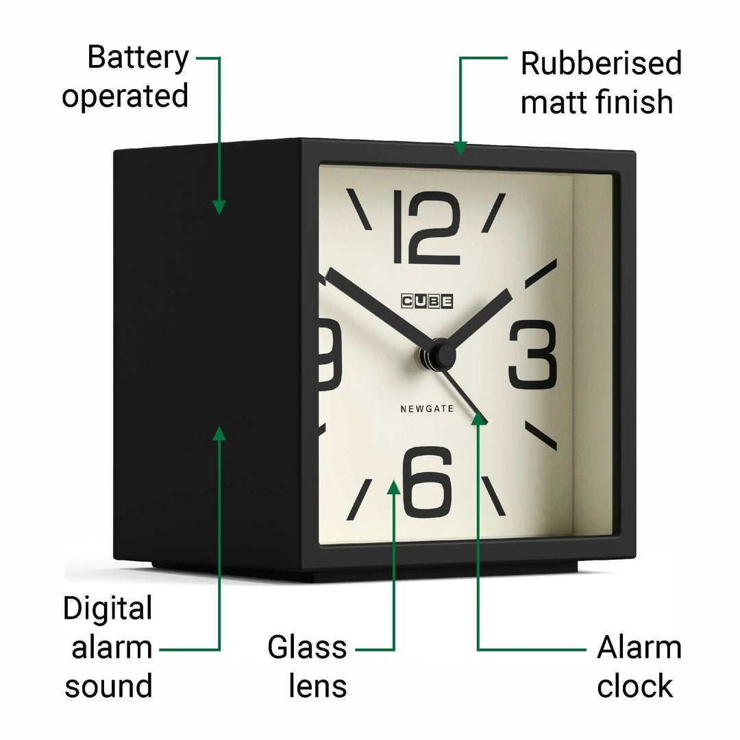Newgate Cube Mantel Retro Square Bold Alarm Clock Black 11cm NG-ALMCUB252K 5