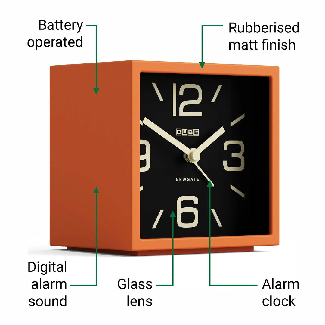Newgate Cube Mantel Retro Square Bold Alarm Clock Orange 11cm NG-ALMCUB358PO 5
