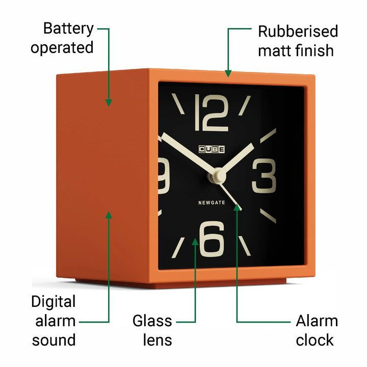 Newgate Cube Mantel Retro Square Bold Alarm Clock Orange 11cm NG-ALMCUB358PO 5
