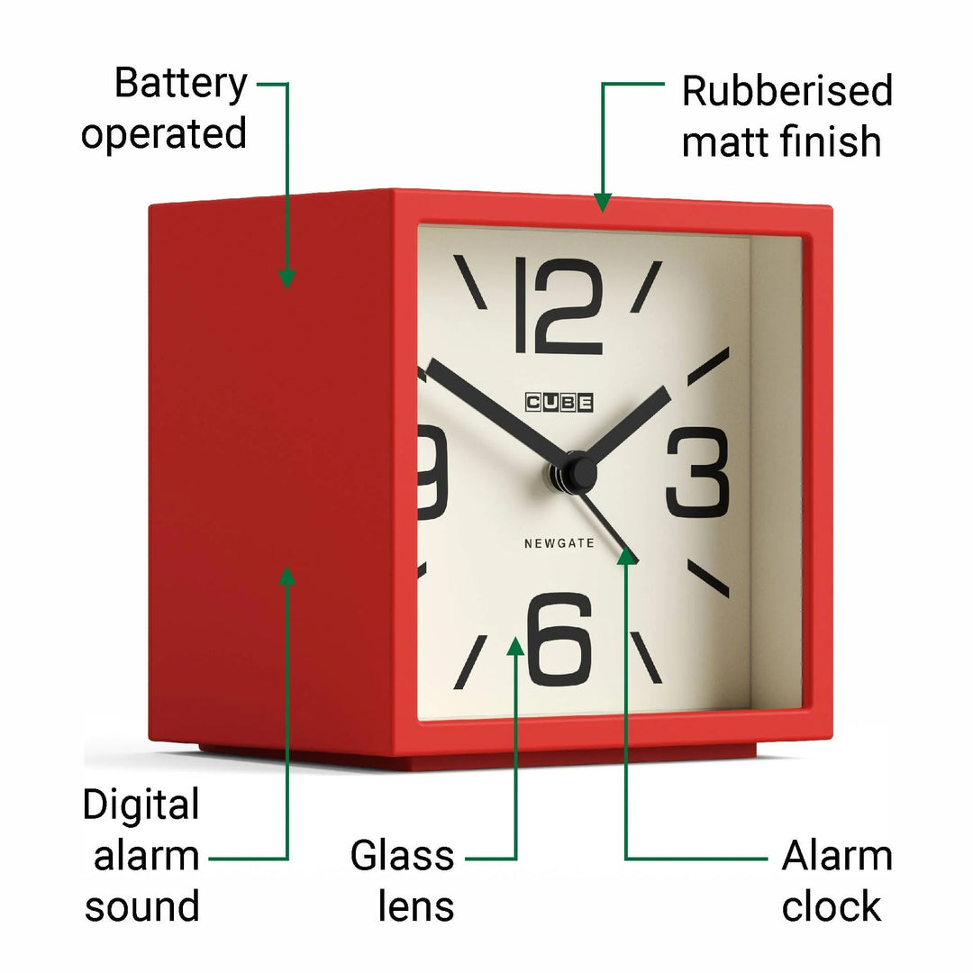Newgate Cube Mantel Retro Square Bold Alarm Clock Red 11cm NG-ALMCUB252FER 5