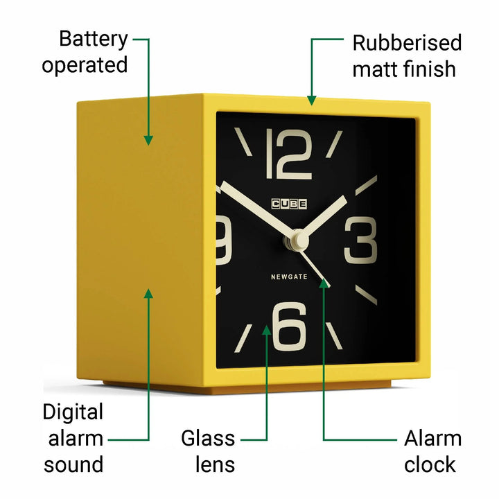 Newgate Cube Mantel Retro Square Bold Alarm Clock Yellow 11cm NG-ALMCUB358CY 5