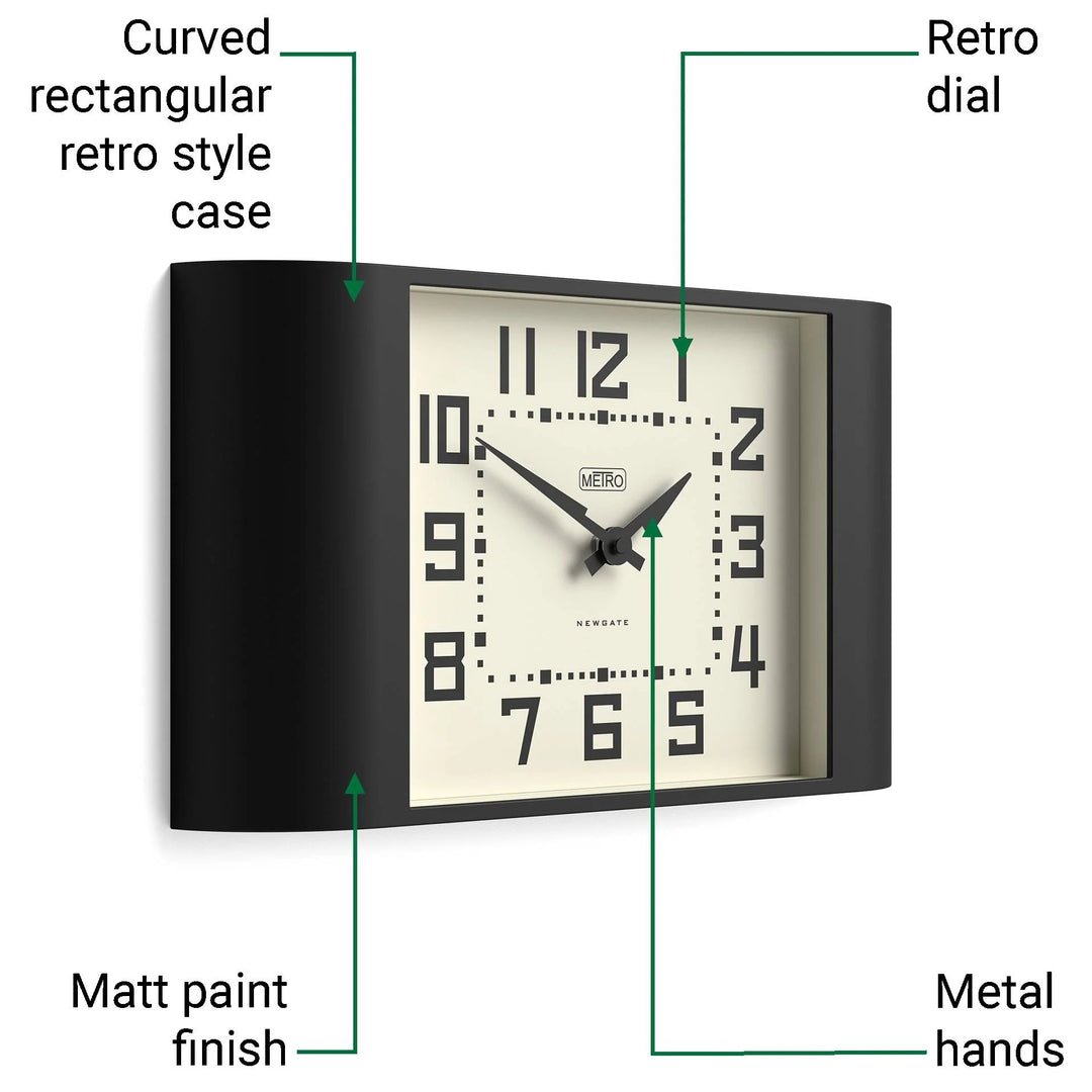 Newgate Metro Retro Mid Century Bold Wall Clock Black 42cm NG-MET3K 5