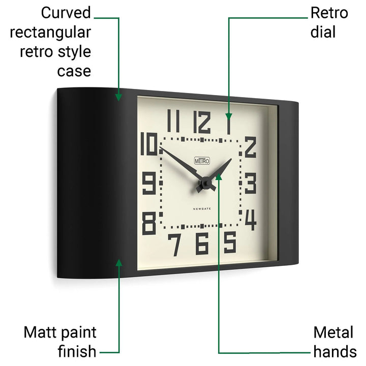 Newgate Metro Retro Mid Century Bold Wall Clock Black 42cm NG-MET3K 5