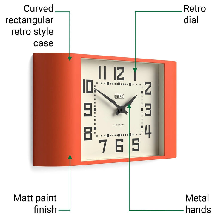 Newgate Metro Retro Mid Century Bold Wall Clock Orange 42cm NG-MET3PO 5